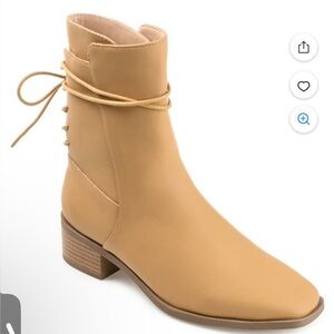 NIB Journee Collection Mustard Tan Lace-Back Ankle Boots